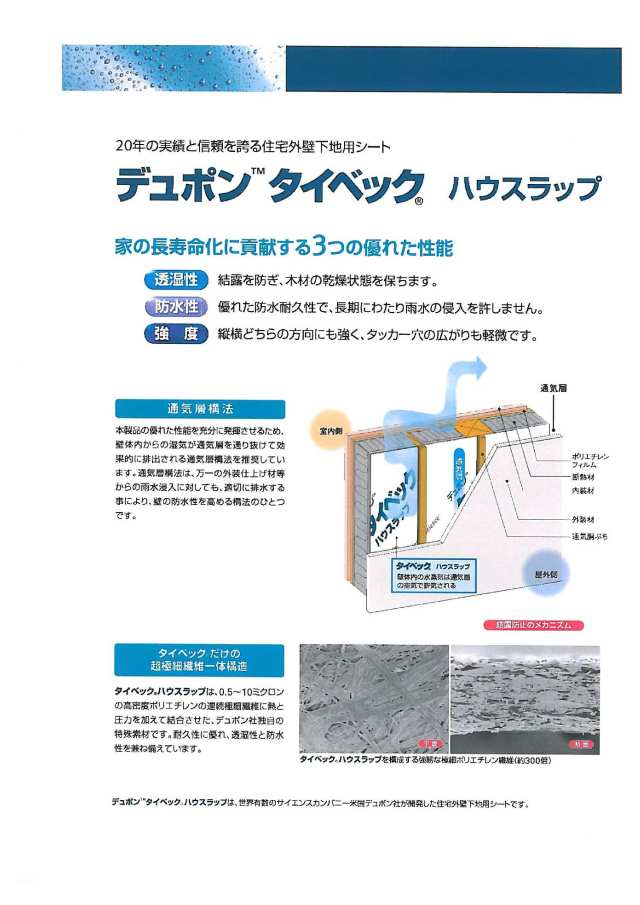 タイベック ハウスラップ ハードタイプ 送料無料 1000mm幅 50m巻 2本 建築資材専門店 日本ヴェリタス